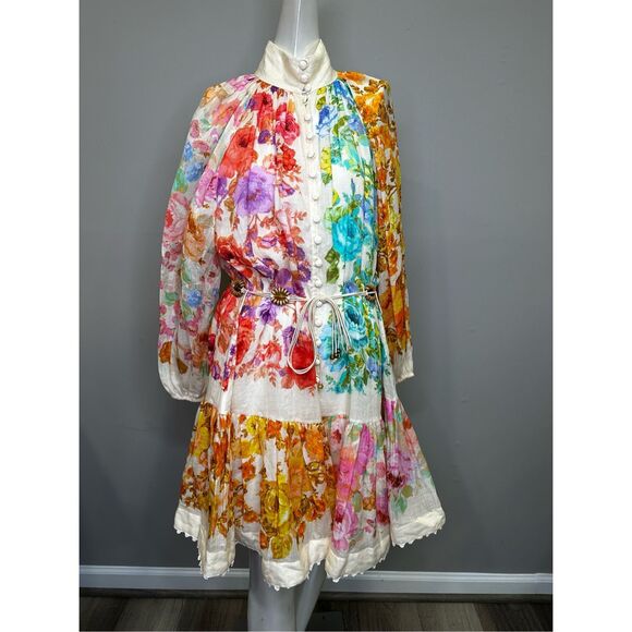 NWT Zimmermann Floral Tiered Long Sleeve Raie Lantern Mini Dress Size 2/US8 $795 - Picture 4 of 12